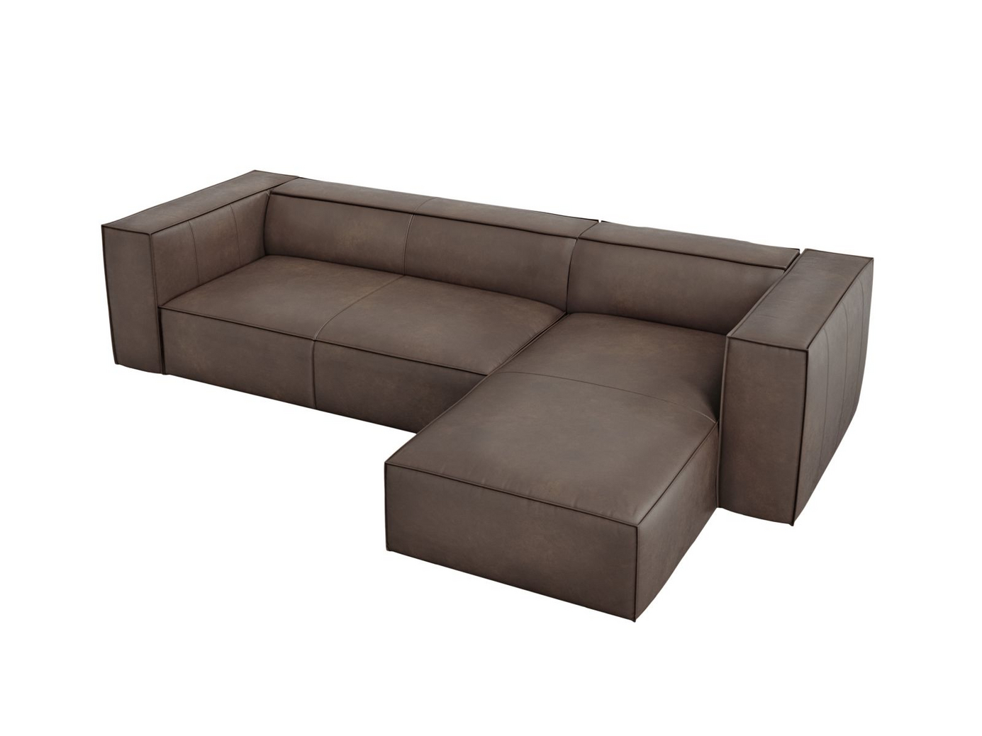 Cosmopolitan Design høyrevendt ekte skinn hjørnesofa, "Turin", 5-seter, 290 × 173 × 68 cm, Granada, ben i svart bøk