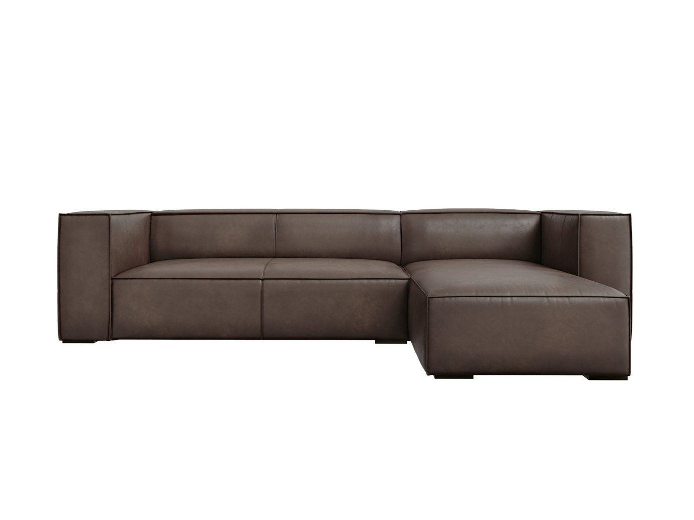 Cosmopolitan Design høyrevendt ekte skinn hjørnesofa, "Turin", 5-seter, 290 × 173 × 68 cm, Granada, ben i svart bøk