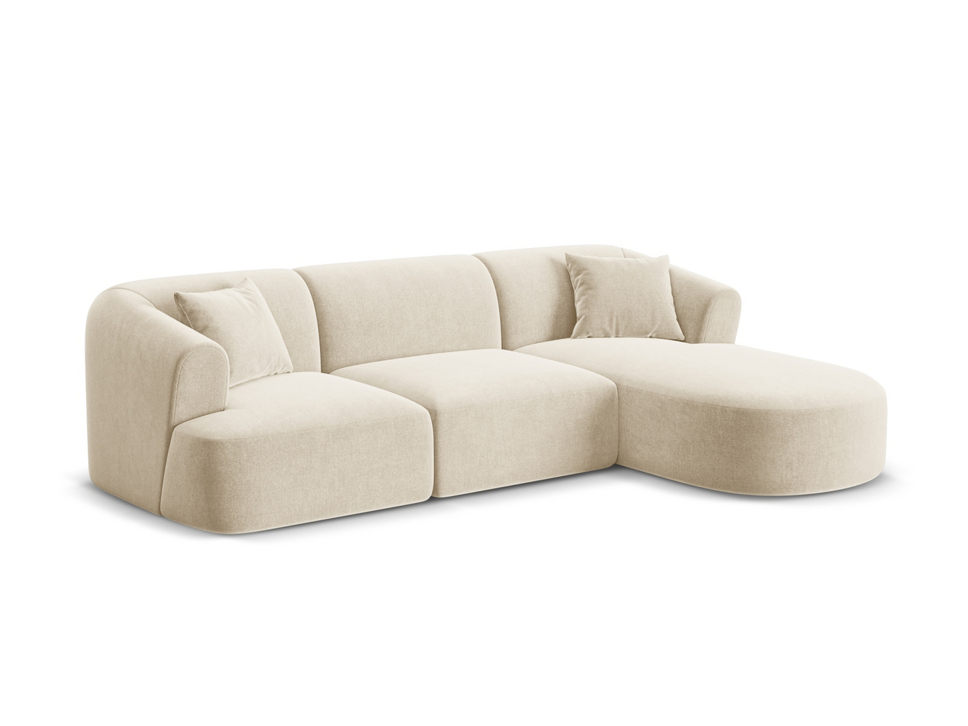 Cosmopolitan Design høyrevendt fløyelsmodulhjørnesofa, "Campi", 4-seter, 256 × 156 × 70 cm, Vogue, svarte plastben