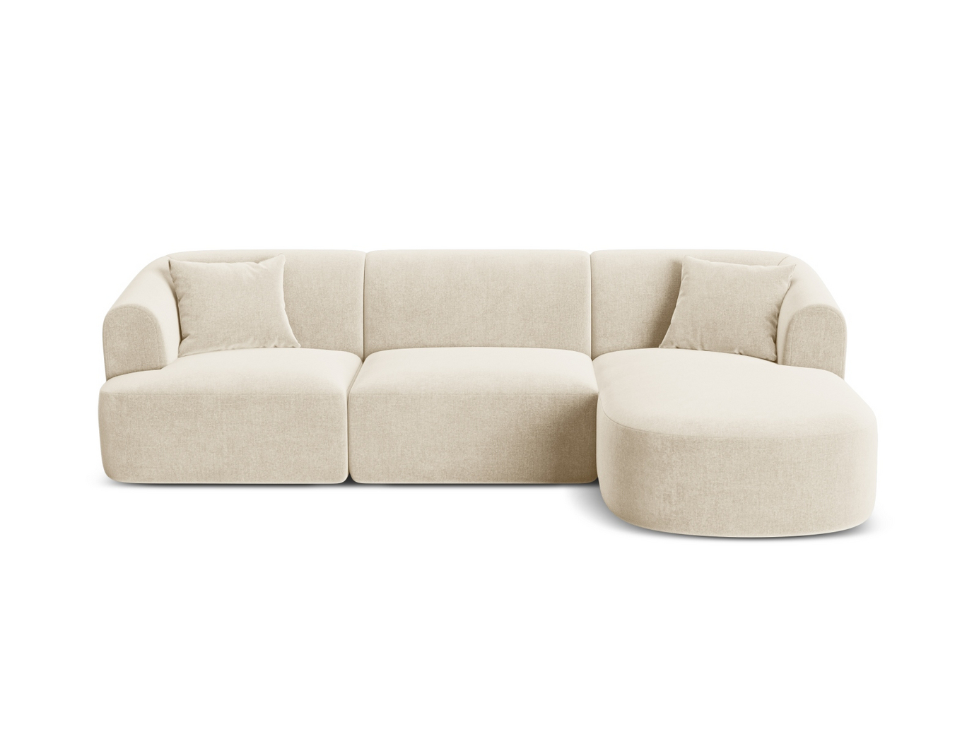 Cosmopolitan Design høyrevendt fløyelsmodulhjørnesofa, "Campi", 4-seter, 256 × 156 × 70 cm, Vogue, svarte plastben
