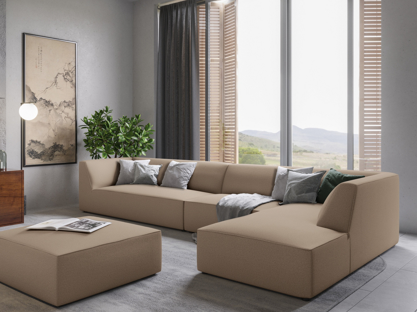 Cosmopolitan Design høyrevendt modulhjørnesofa, "Siena", 5-seter, 366 × 180 × 69 cm, Ottawa, svarte plastben