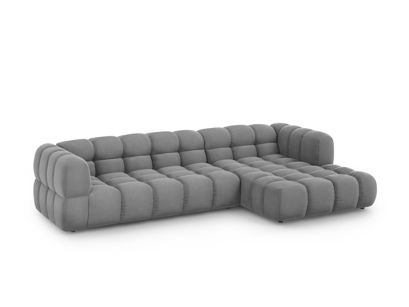 Cosmopolitan Design høyrevendt fløyelsmodulhjørnesofa, "Sky", 4-seter, 300 × 162 × 70 cm, Casino, svarte plastben