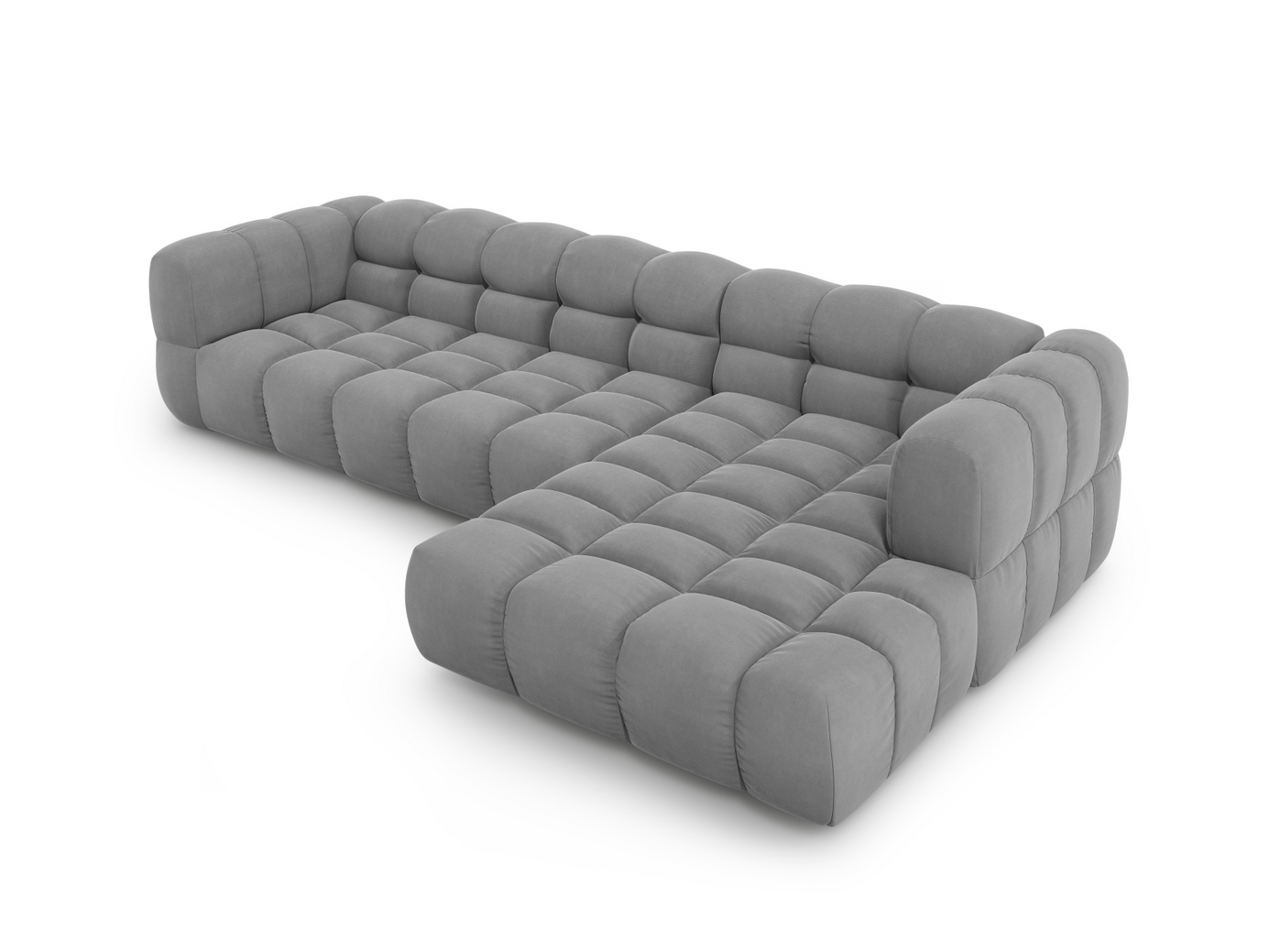 Cosmopolitan Design høyrevendt fløyelsmodulhjørnesofa, "Sky", 4-seter, 300 × 162 × 70 cm, Casino, svarte plastben