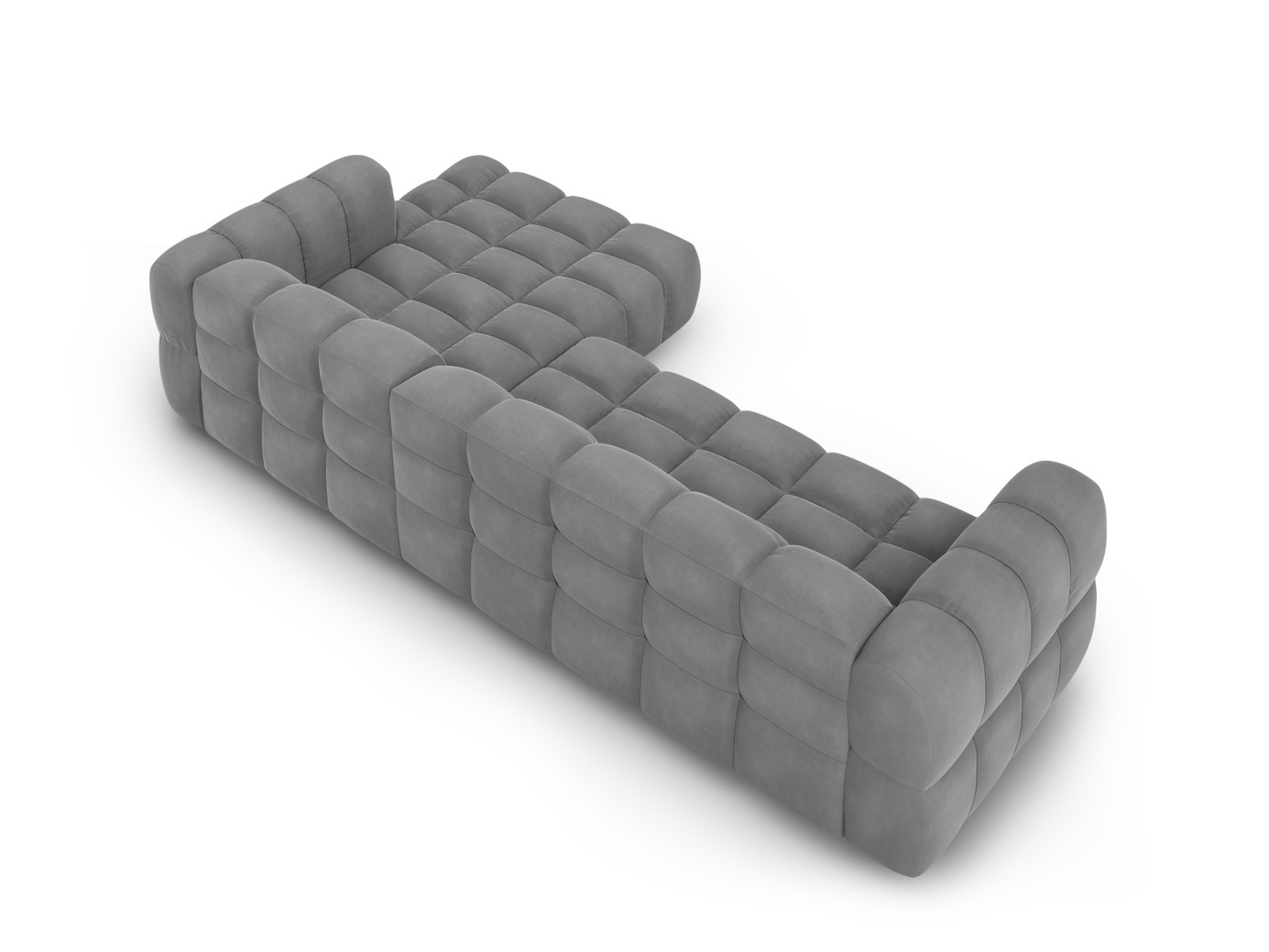 Cosmopolitan Design høyrevendt fløyelsmodulhjørnesofa, "Sky", 4-seter, 300 × 162 × 70 cm, Casino, svarte plastben