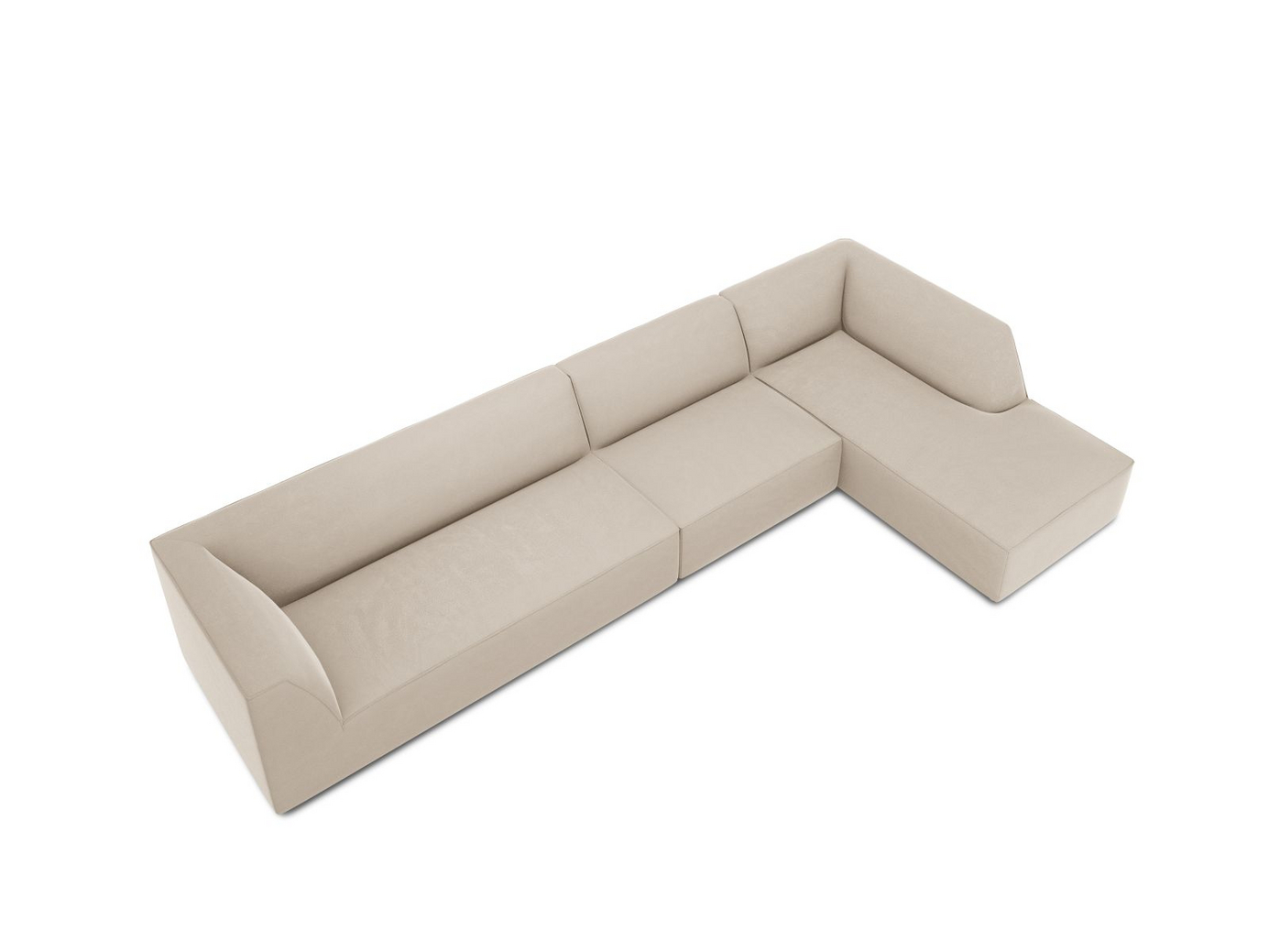 Cosmopolitan Design høyrevendt fløyelsmodulhjørnesofa, "Siena", 5-seter, 366 × 180 × 69 cm, Salvador, svarte plastben, Variant RC_L_44