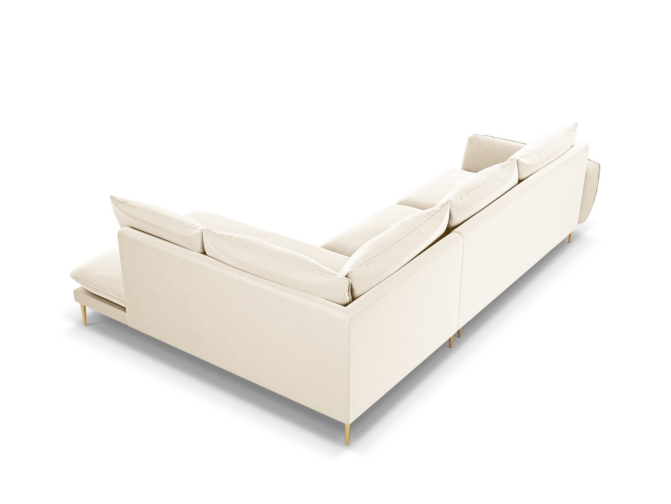 Cosmopolitan Design høyrevendt fløyelshjørnesofa, "Vienna", 6-seter, 275 × 185 × 95 cm, Bluvel, gullfargede metallben
