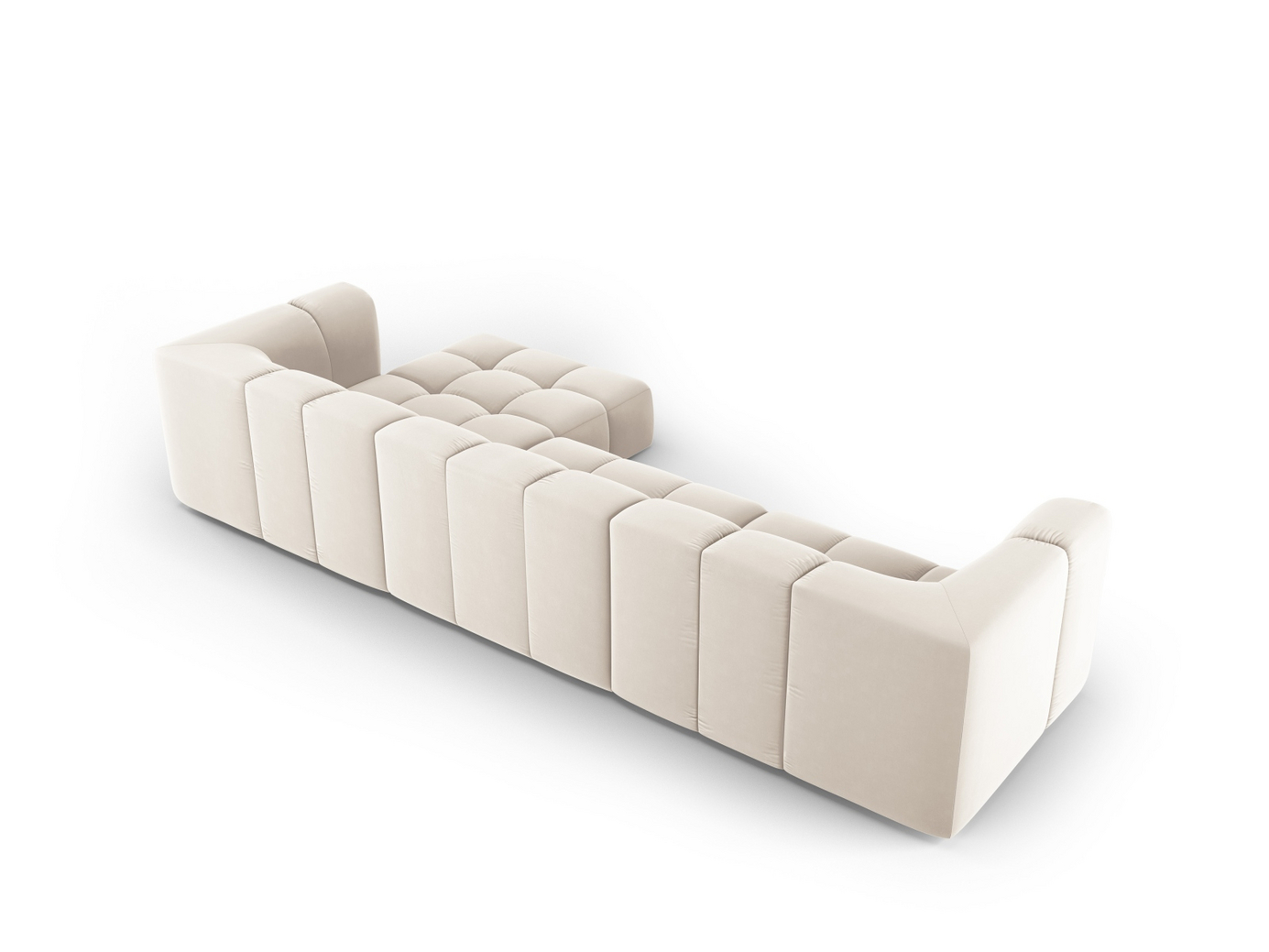 Cosmopolitan Design høyrevendt fløyelsmodulhjørnesofa, "Moritz", 5-seter, 316 × 160 × 70 cm, Bluvel, svarte plastben