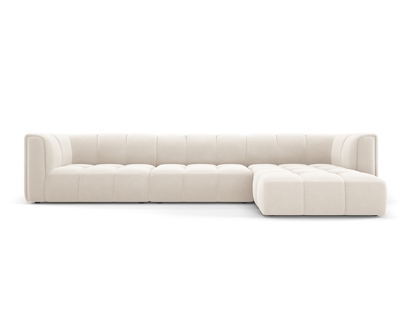 Cosmopolitan Design høyrevendt fløyelsmodulhjørnesofa, "Moritz", 5-seter, 316 × 160 × 70 cm, Bluvel, svarte plastben