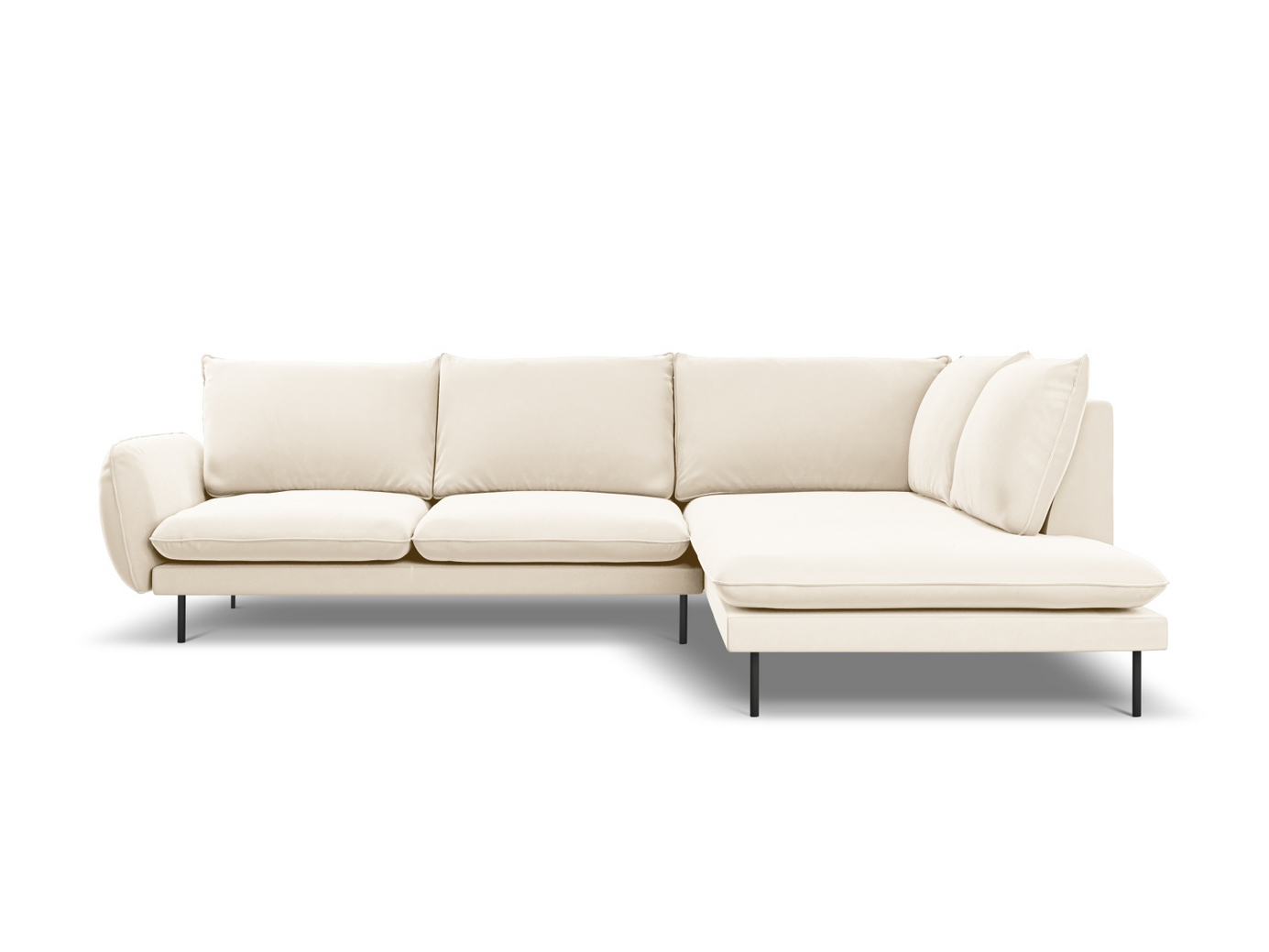 Cosmopolitan Design høyrevendt fløyelshjørnesofa, "Vienna", 6-seter, 275 × 185 × 95 cm, Bluvel, svarte metallben