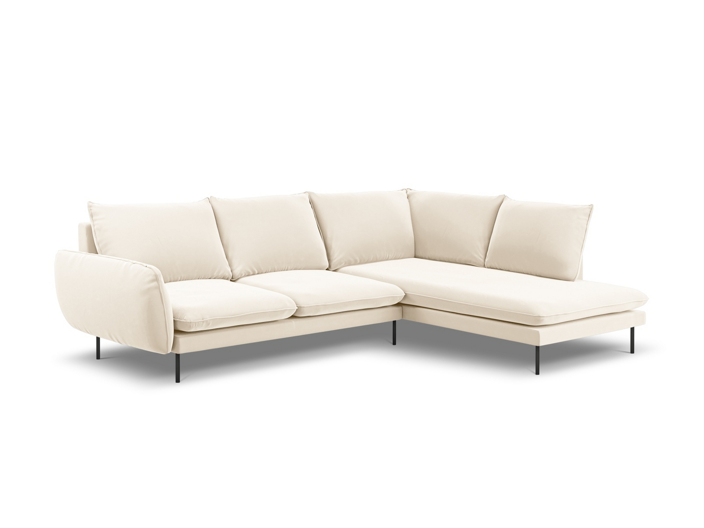 Cosmopolitan Design høyrevendt fløyelshjørnesofa, "Vienna", 6-seter, 275 × 185 × 95 cm, Bluvel, svarte metallben