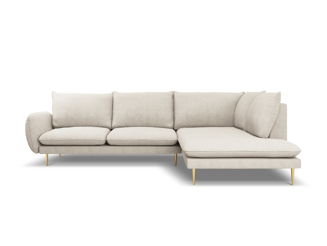 Cosmopolitan Design høyrevendt hjørnesofa, "Vienna", 6-seter, 275 × 185 × 95 cm, Positano, gullfargede metallben