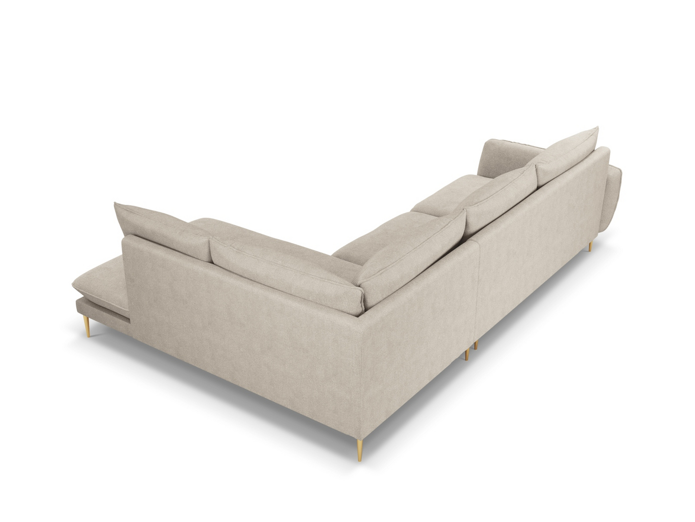 Cosmopolitan Design høyrevendt hjørnesofa, "Vienna", 6-seter, 275 × 185 × 95 cm, Positano, gullfargede metallben