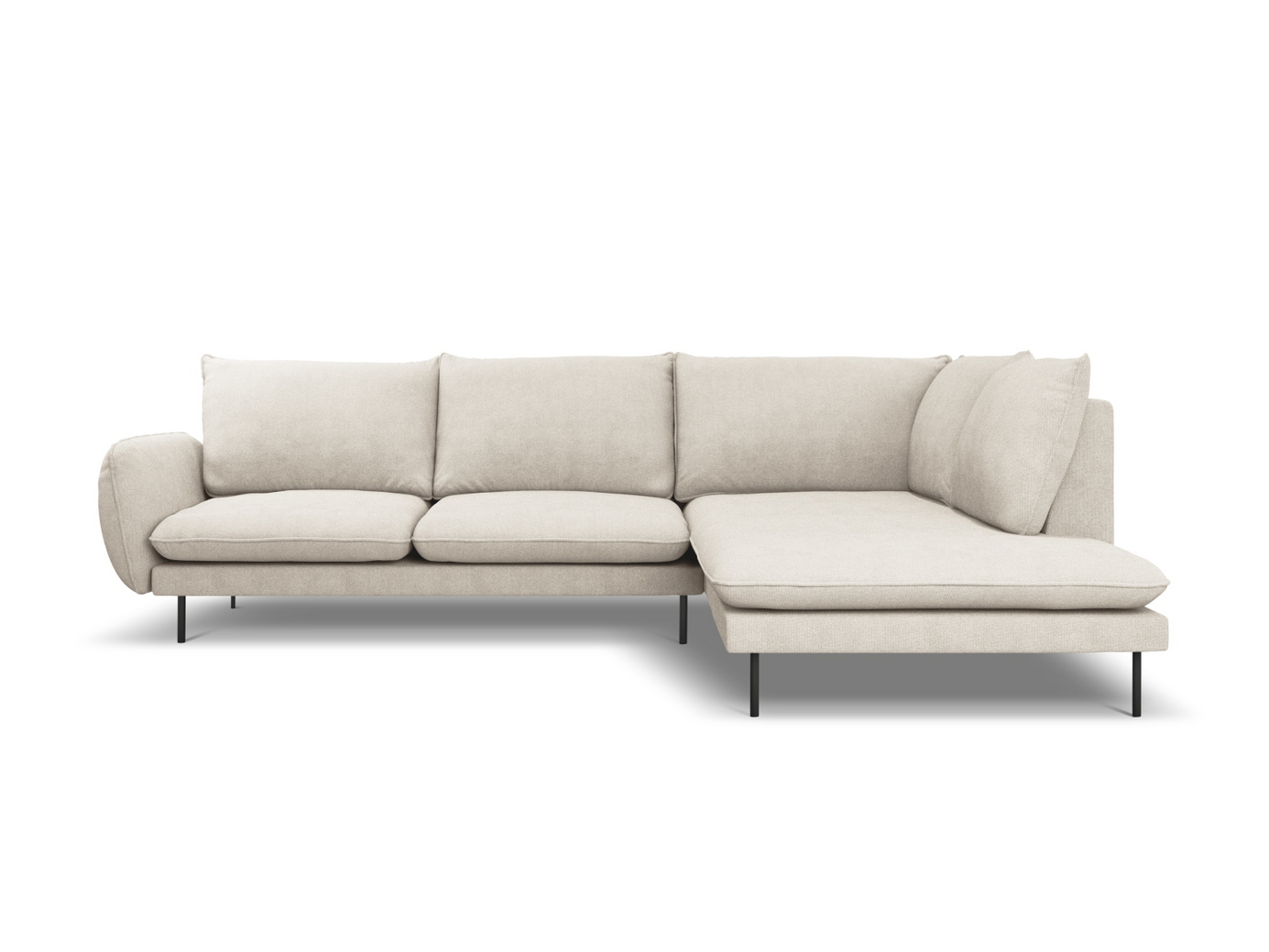 Cosmopolitan Design høyrevendt hjørnesofa, "Vienna", 6-seter, 275 × 185 × 95 cm, Positano, svarte metallben