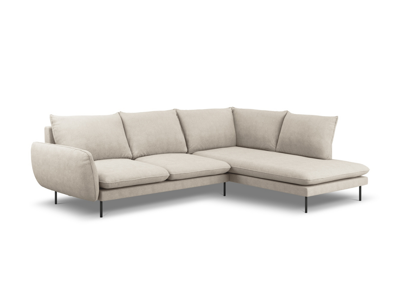 Cosmopolitan Design høyrevendt hjørnesofa, "Vienna", 6-seter, 275 × 185 × 95 cm, Positano, svarte metallben