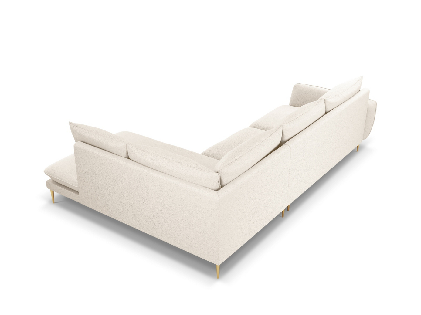 Cosmopolitan Design høyrevendt bouclé-hjørnesofa, "Vienna", 6-seter, 275 × 185 × 95 cm, Ascot, gullfargede metallben