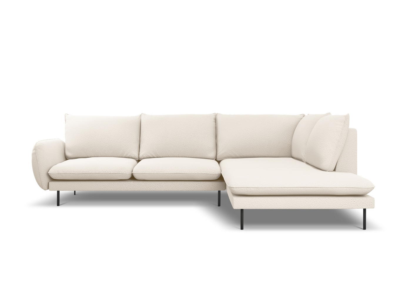 Cosmopolitan Design høyrevendt bouclé-hjørnesofa, "Vienna", 6-seter, 275 × 185 × 95 cm, Ascot, svarte metallben