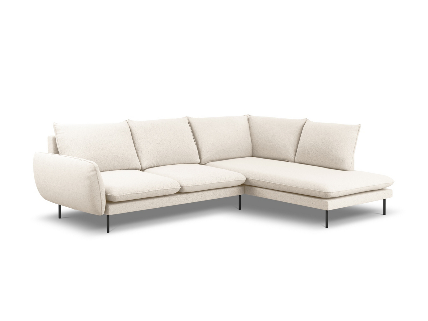 Cosmopolitan Design høyrevendt bouclé-hjørnesofa, "Vienna", 6-seter, 275 × 185 × 95 cm, Ascot, svarte metallben