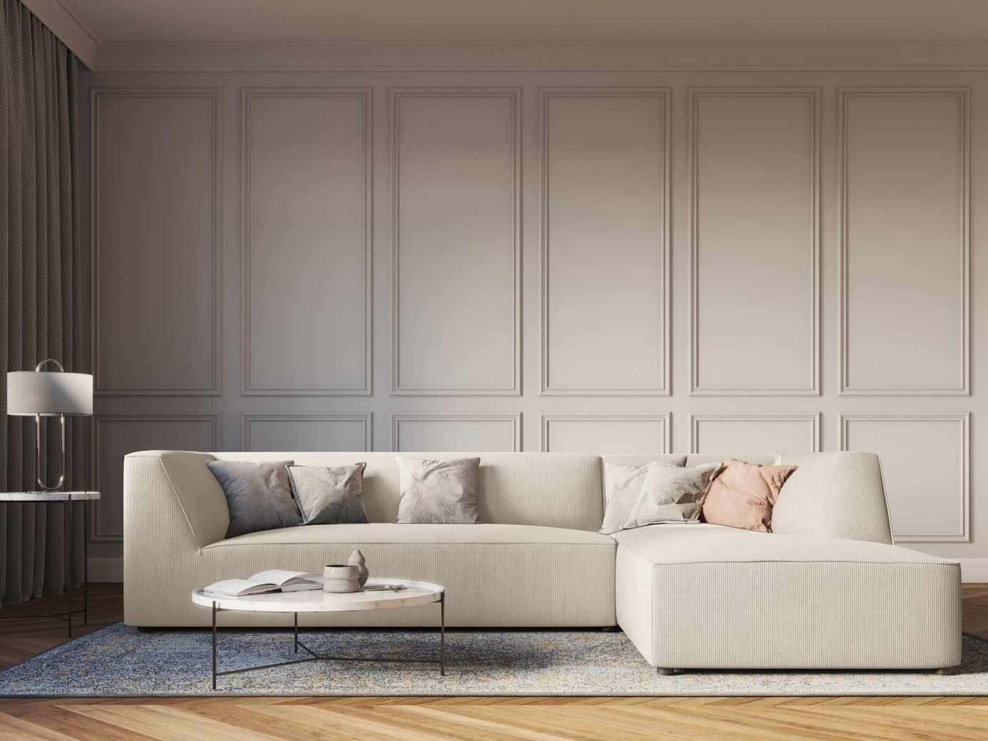 Cosmopolitan Design høyrevendt modulhjørnesofa, "Siena", 4-seter, 273 × 180 × 69 cm, Scala, svarte plastben, Variant RC_M_100