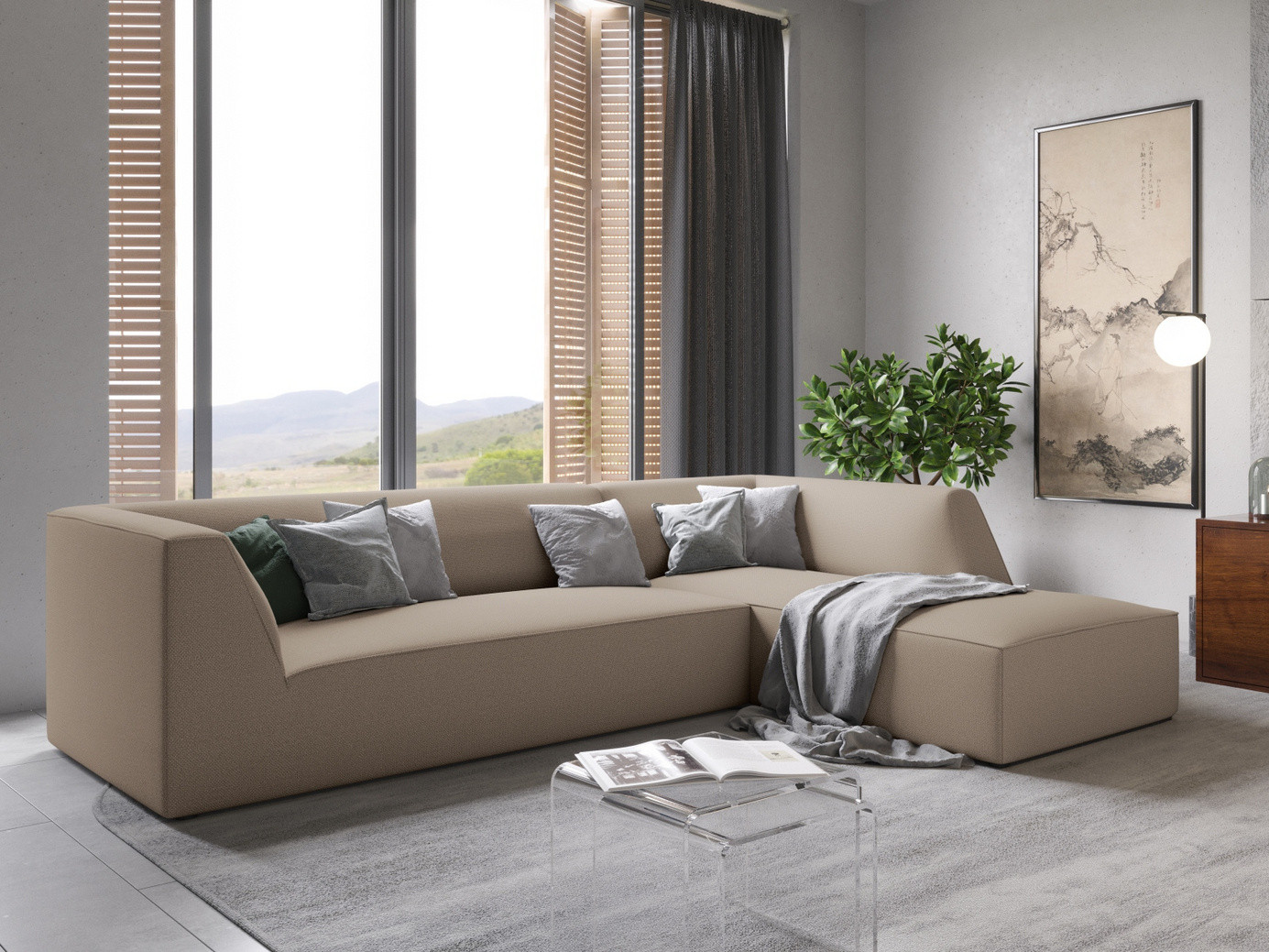 Cosmopolitan Design høyrevendt modulhjørnesofa, "Siena", 4-seter, 273 × 180 × 69 cm, Ottawa, svarte plastben, Variant RC_M_137