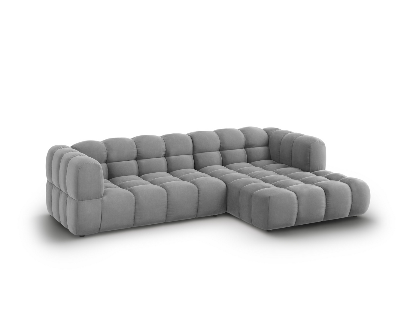 Cosmopolitan Design høyrevendt fløyelsmodulhjørnesofa, "Sky", 4-seter, 272 × 162 × 70 cm, Casino, svarte plastben