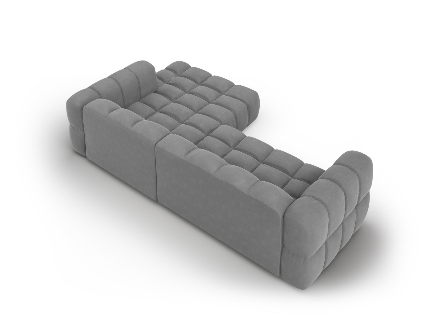 Cosmopolitan Design høyrevendt fløyelsmodulhjørnesofa, "Sky", 4-seter, 272 × 162 × 70 cm, Casino, svarte plastben
