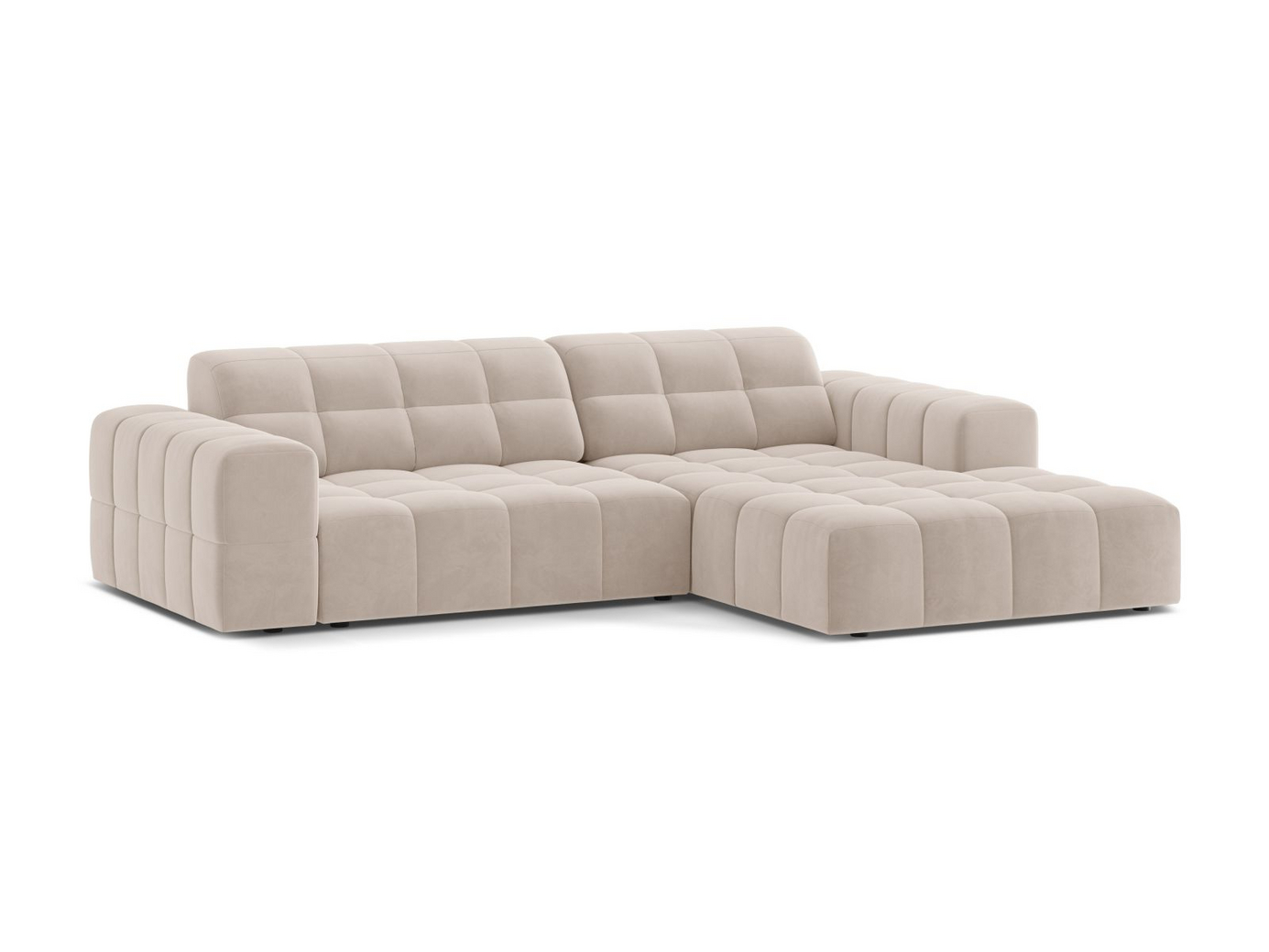 Cosmopolitan Design høyrevendt fløyelshjørnesofa, "Chicago", 3-seter, 234 × 167 × 78 cm, Venus, svarte plastben