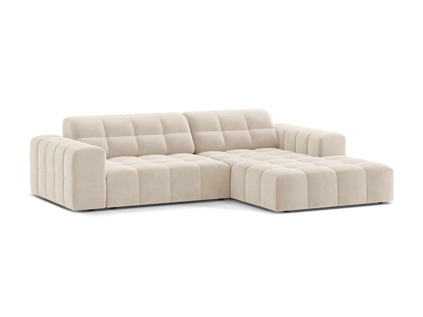 Cosmopolitan Design høyrevendt fløyelshjørnesofa, "Chicago", 3-seter, 234 × 167 × 78 cm, Bluvel, svarte plastben