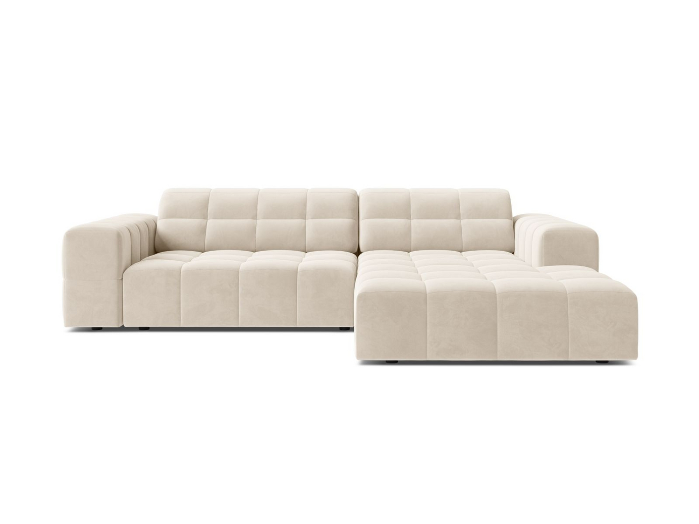 Cosmopolitan Design høyrevendt fløyelshjørnesofa, "Chicago", 3-seter, 234 × 167 × 78 cm, Bluvel, svarte plastben
