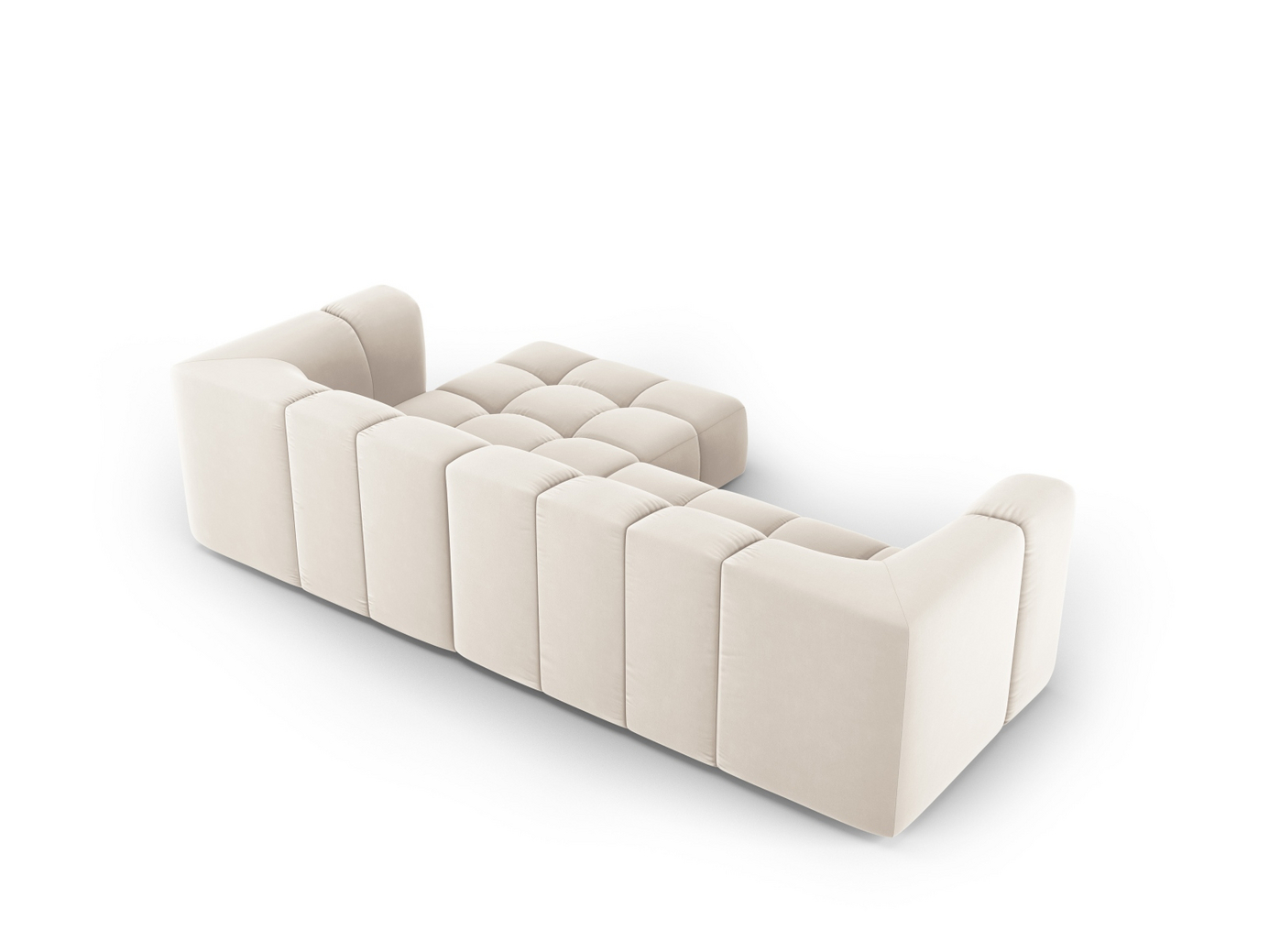 Cosmopolitan Design høyrevendt fløyelsmodulhjørnesofa, "Moritz", 3-seter, 256 × 160 × 70 cm, Bluvel, svarte plastben