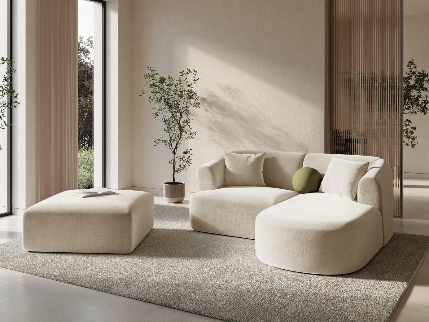 Cosmopolitan Design høyrevendt fløyelsmodulhjørnesofa, "Campi", 3-seter, 180 × 156 × 70 cm, Vogue, svarte plastben