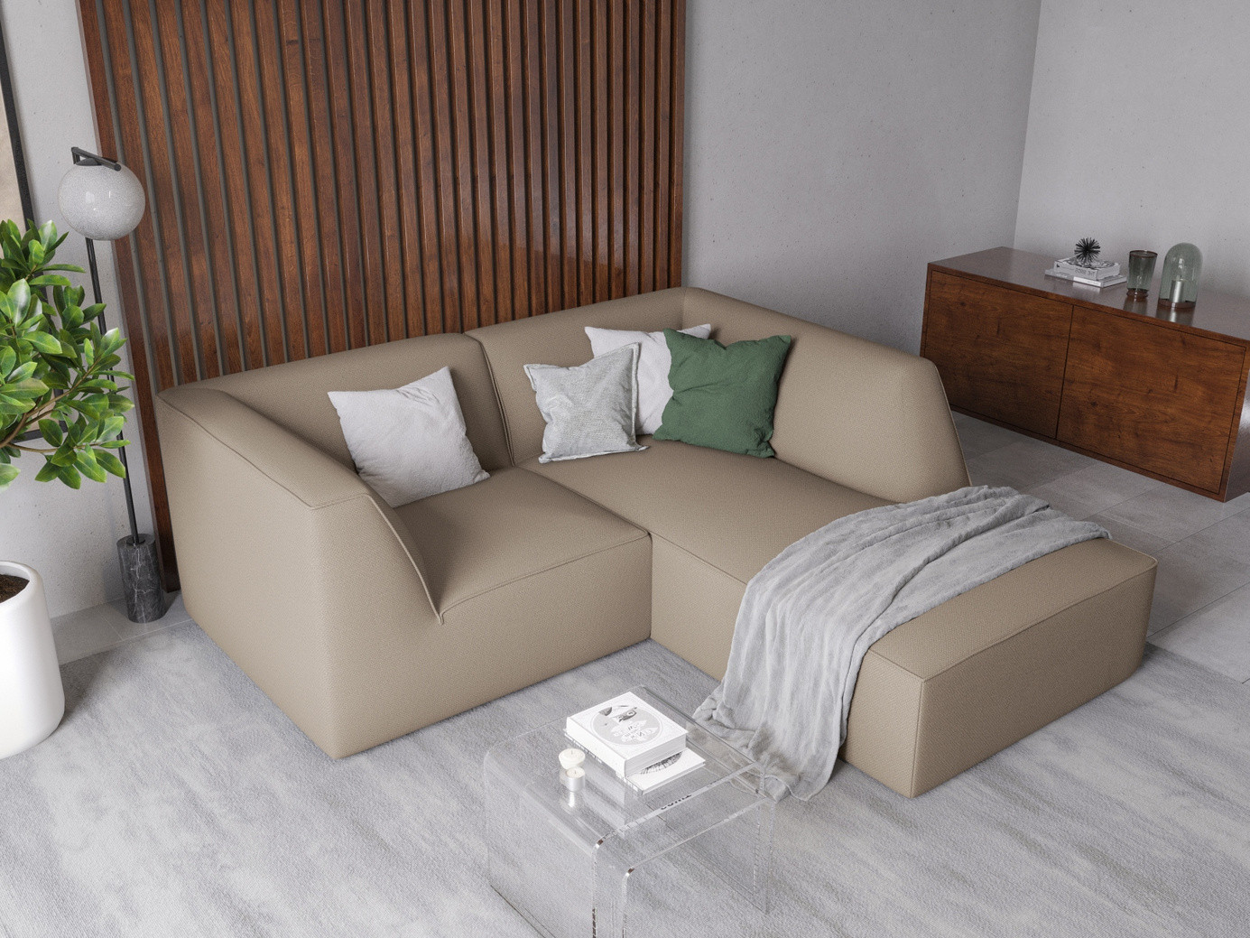 Cosmopolitan Design høyrevendt modulhjørnesofa, "Siena", 3-seter, 186 × 180 × 69 cm, Ottawa, svarte plastben