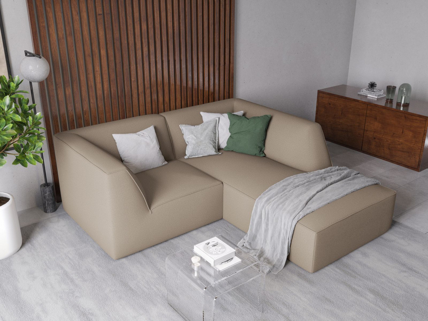 Cosmopolitan Design høyrevendt modulhjørnesofa, "Siena", 3-seter, 186 × 180 × 69 cm, Ottawa, svarte plastben