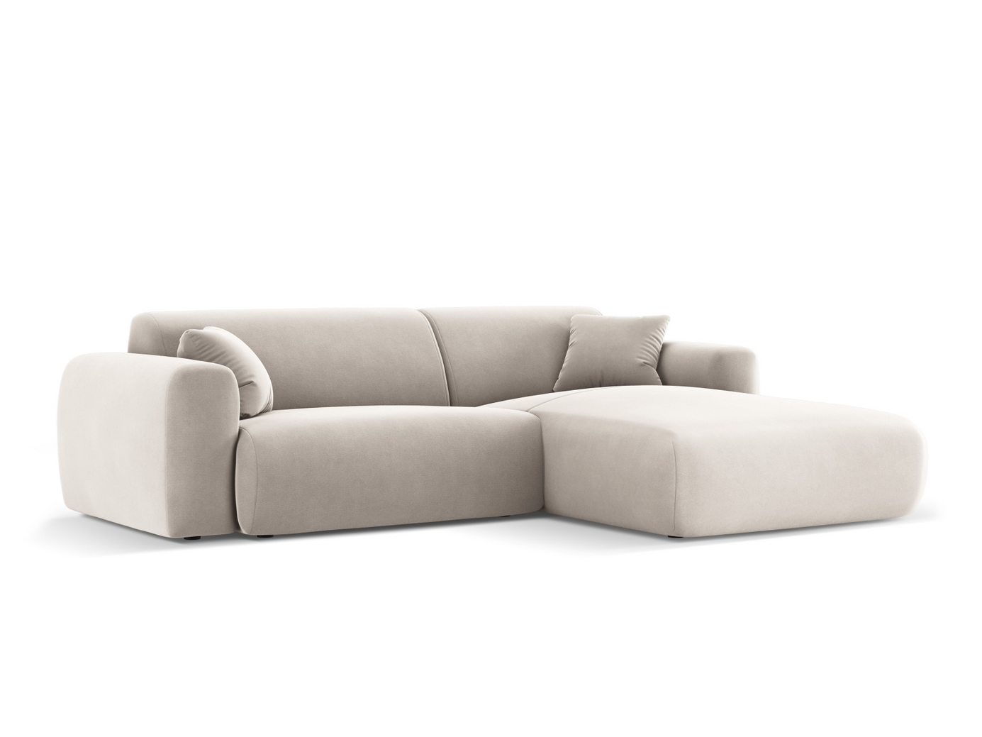 Cosmopolitan Design høyrevendt fløyelshjørnesofa, "Nolio", 4-seter, 235 × 170 × 72 cm, Casino, svarte plastben
