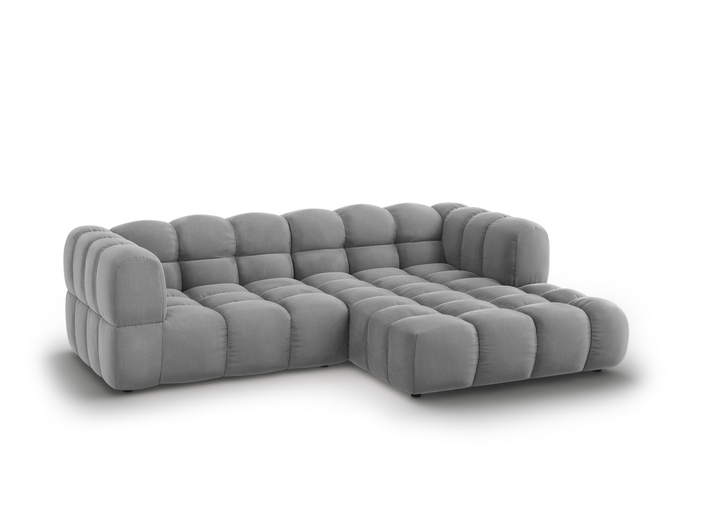 Cosmopolitan Design høyrevendt fløyelsmodulhjørnesofa, "Sky", 3-seter, 244 × 162 × 70 cm, Casino, svarte plastben
