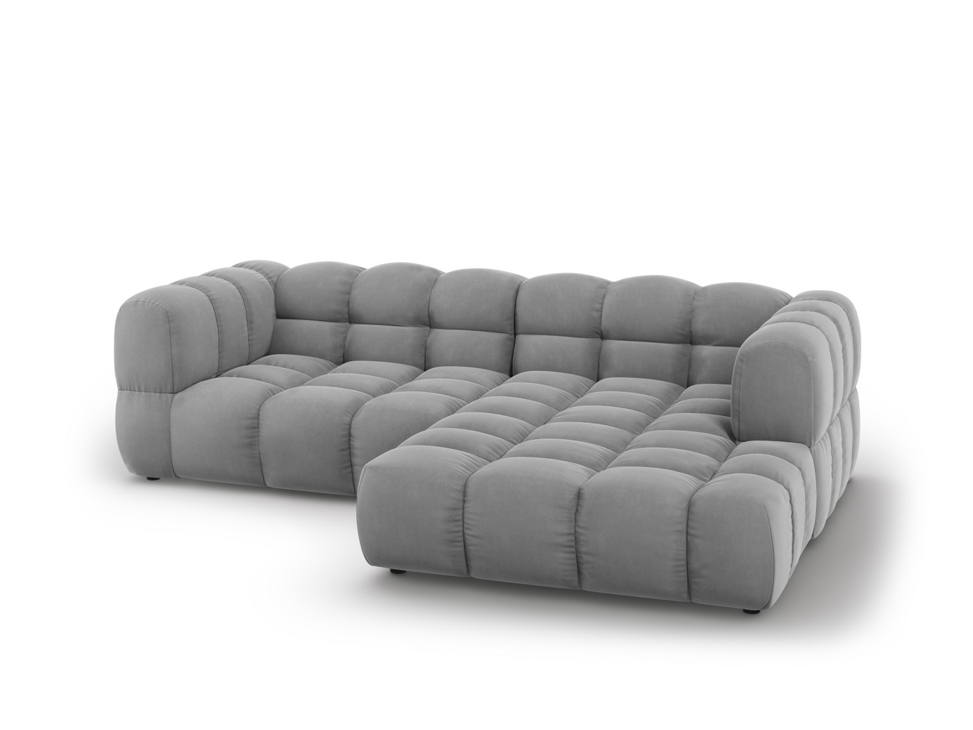 Cosmopolitan Design høyrevendt fløyelsmodulhjørnesofa, "Sky", 3-seter, 244 × 162 × 70 cm, Casino, svarte plastben
