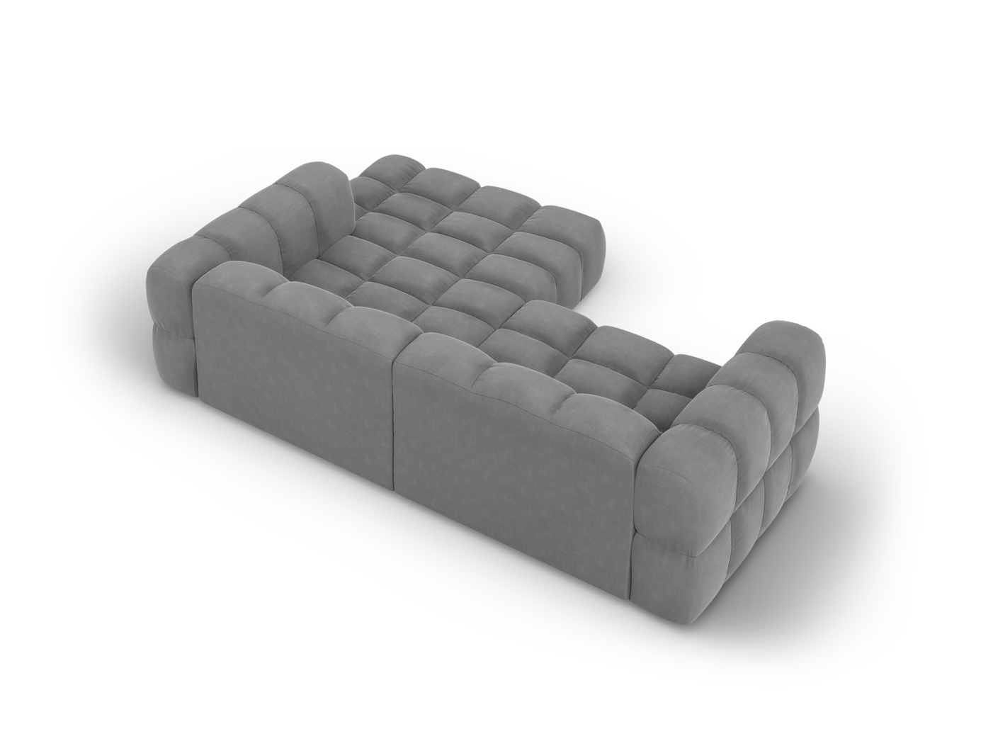 Cosmopolitan Design høyrevendt fløyelsmodulhjørnesofa, "Sky", 3-seter, 244 × 162 × 70 cm, Casino, svarte plastben