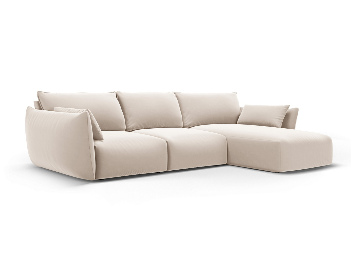 Cosmopolitan Design høyrevendt fløyelshjørnesofa, "Matera", 5-seter, 280 × 171 × 85 cm, Salvador, svarte plastben