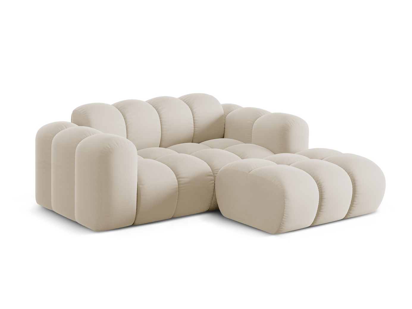 Cosmopolitan Design høyrevendt fløyelshjørnesofa, "Treno", 2-seter, 180 × 164 × 70 cm, Bluvel, svarte plastben