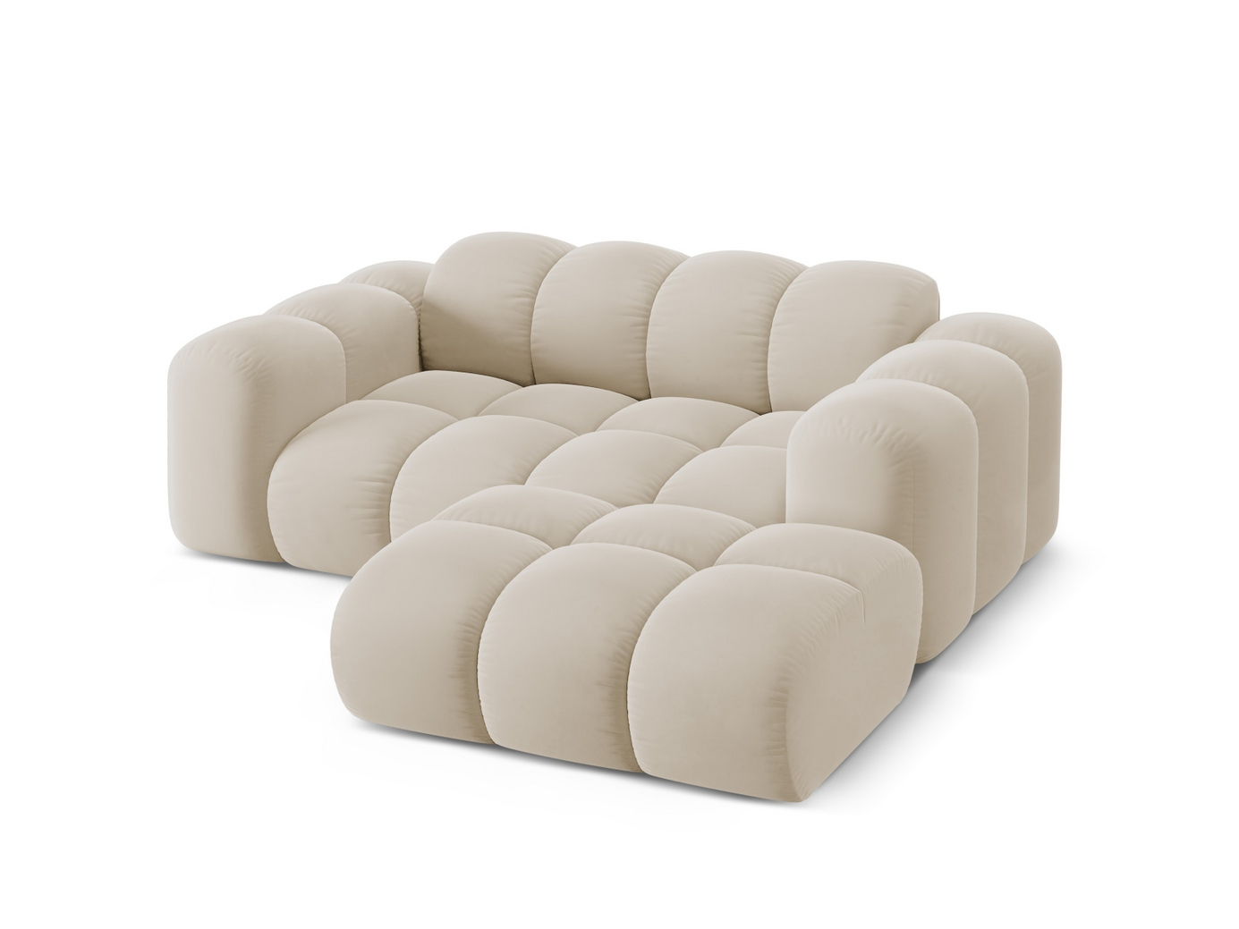 Cosmopolitan Design høyrevendt fløyelshjørnesofa, "Treno", 2-seter, 180 × 164 × 70 cm, Bluvel, svarte plastben