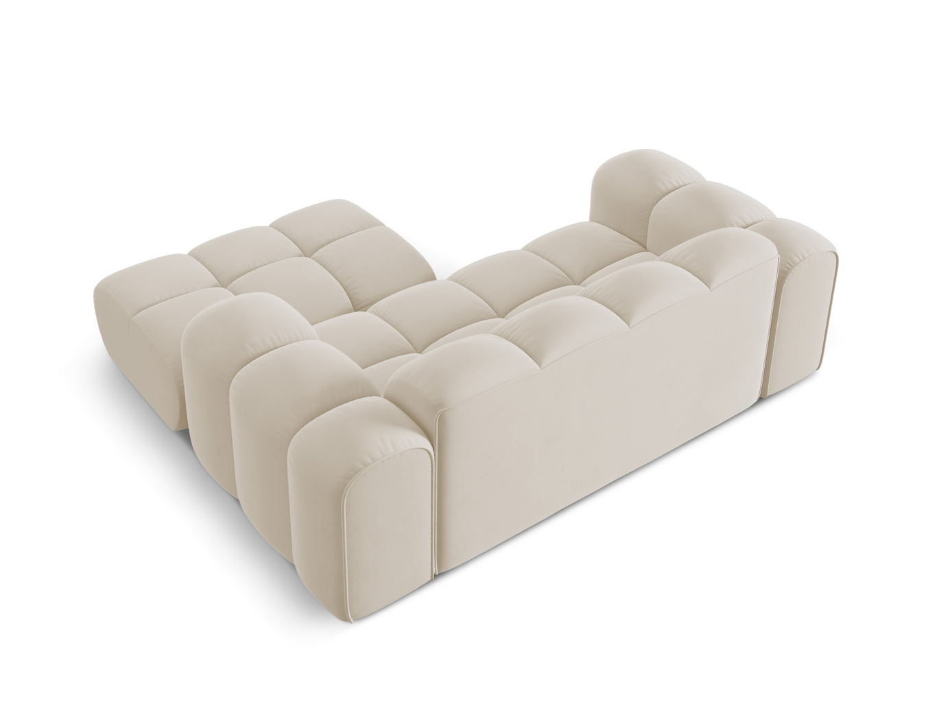 Cosmopolitan Design høyrevendt fløyelshjørnesofa, "Treno", 2-seter, 180 × 164 × 70 cm, Bluvel, svarte plastben