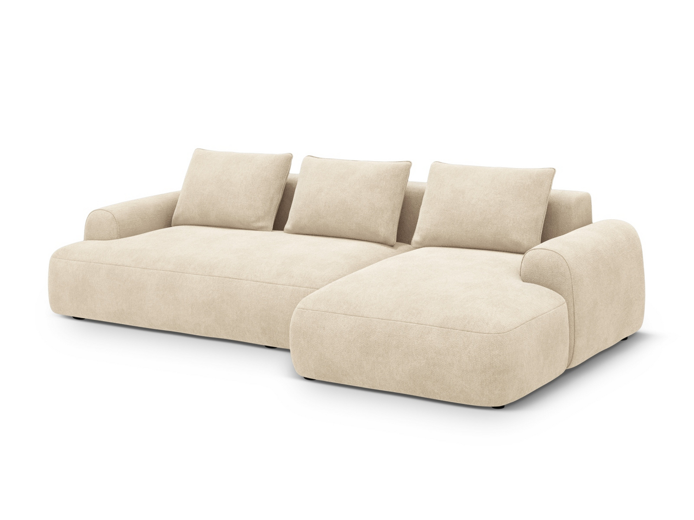 Cosmopolitan Design høyrevendt fløyelshjørnesovesofa med oppbevaring, "Calma", 3-seter, 275 × 142 × 84 cm, Vogue, svarte plastben
