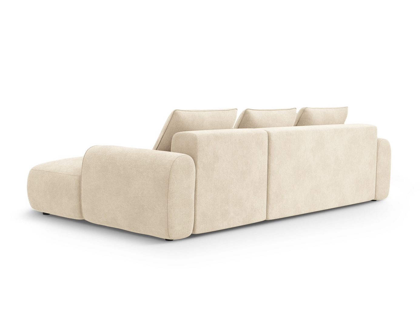 Cosmopolitan Design høyrevendt fløyelshjørnesovesofa med oppbevaring, "Calma", 3-seter, 275 × 142 × 84 cm, Vogue, svarte plastben