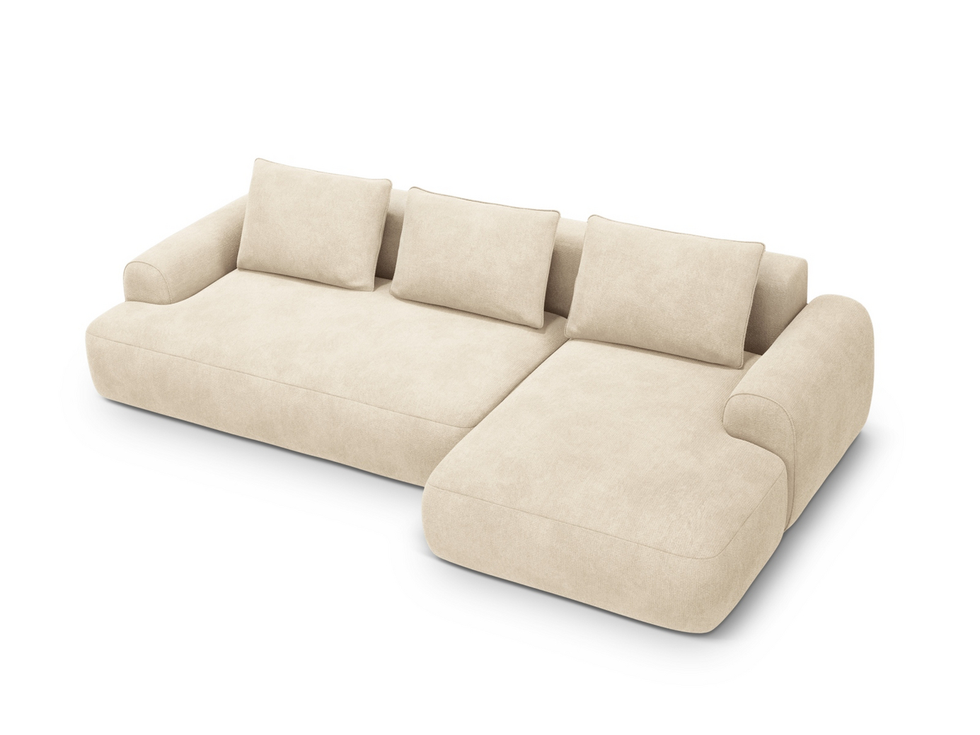 Cosmopolitan Design høyrevendt fløyelshjørnesovesofa med oppbevaring, "Calma", 3-seter, 275 × 142 × 84 cm, Vogue, svarte plastben