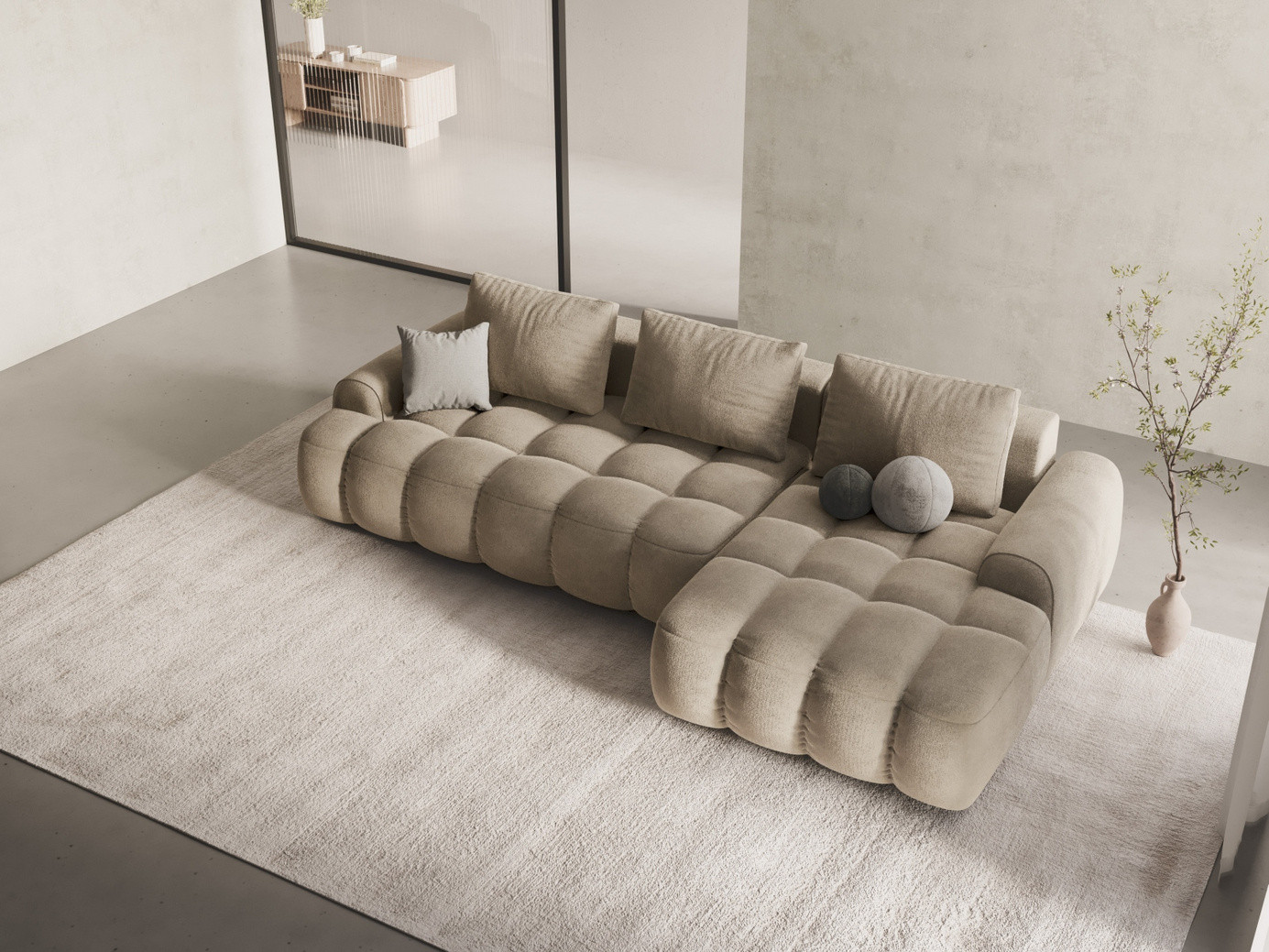 Cosmopolitan Design høyrevendt fløyelshjørnesovesofa med oppbevaring, "Linz", 3-seter, 275 × 142 × 84 cm, Vogue, svarte plastben, Variant RCF_120