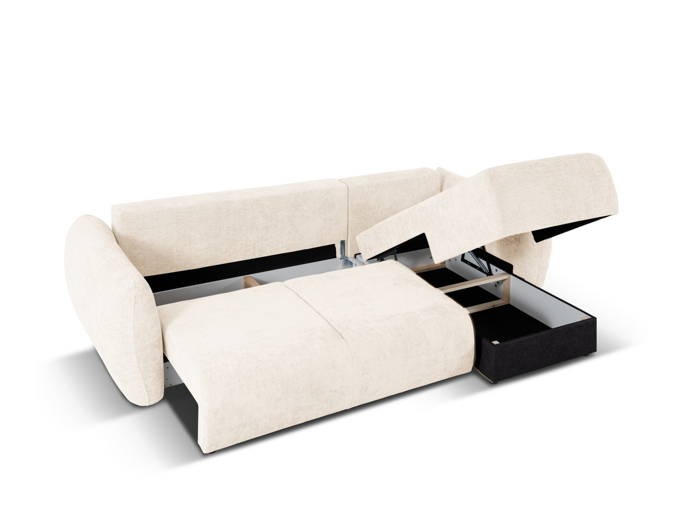 Cosmopolitan Design høyrevendt hjørnesovesofa med oppbevaring, "Matera", 4-seter, 253 × 173 × 86 cm, Haga, svarte plastben