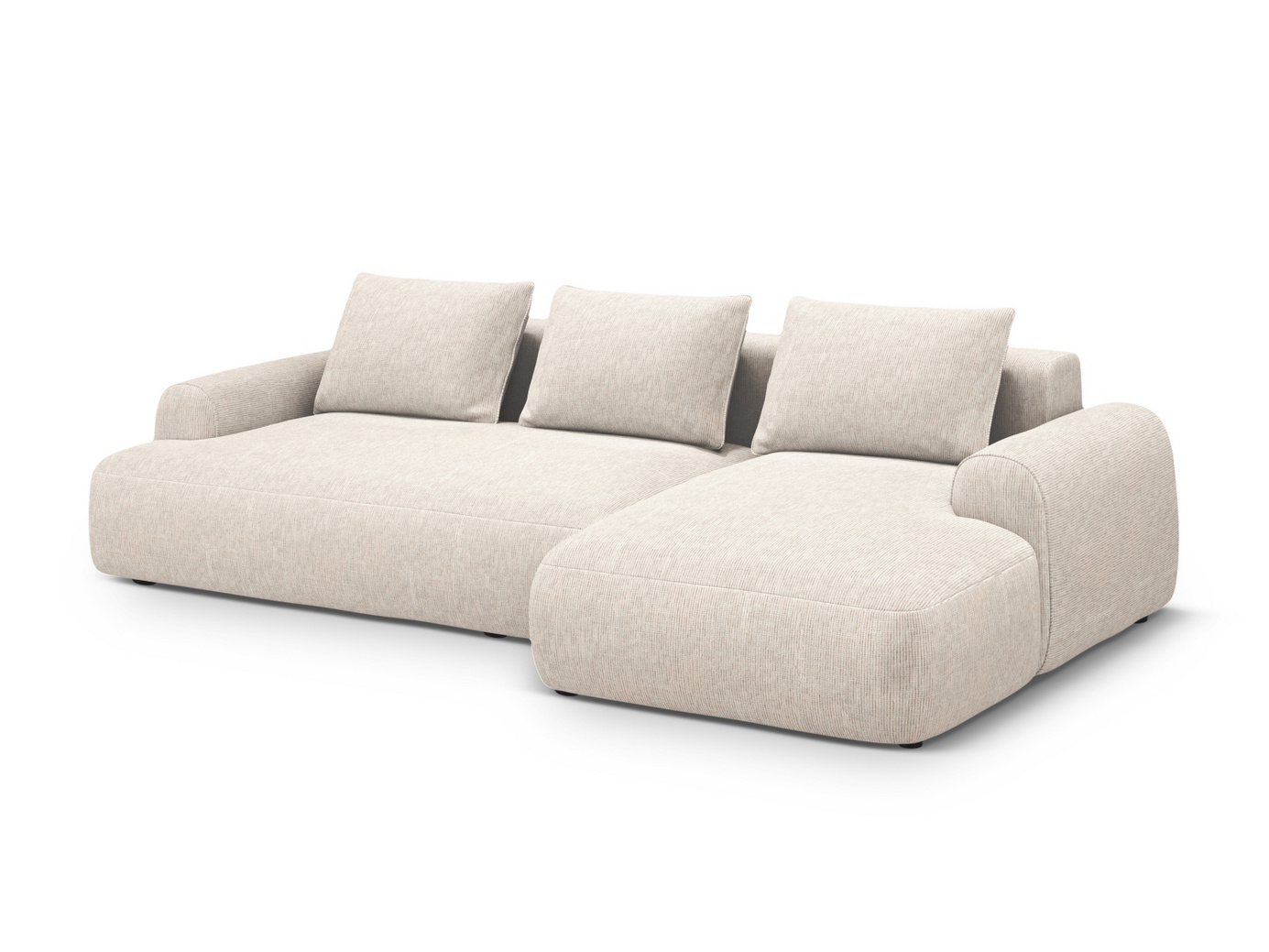 Cosmopolitan Design høyrevendt hjørnesovesofa med oppbevaring, "Calma", 3-seter, 275 × 142 × 84 cm, Baltimore, svarte plastben