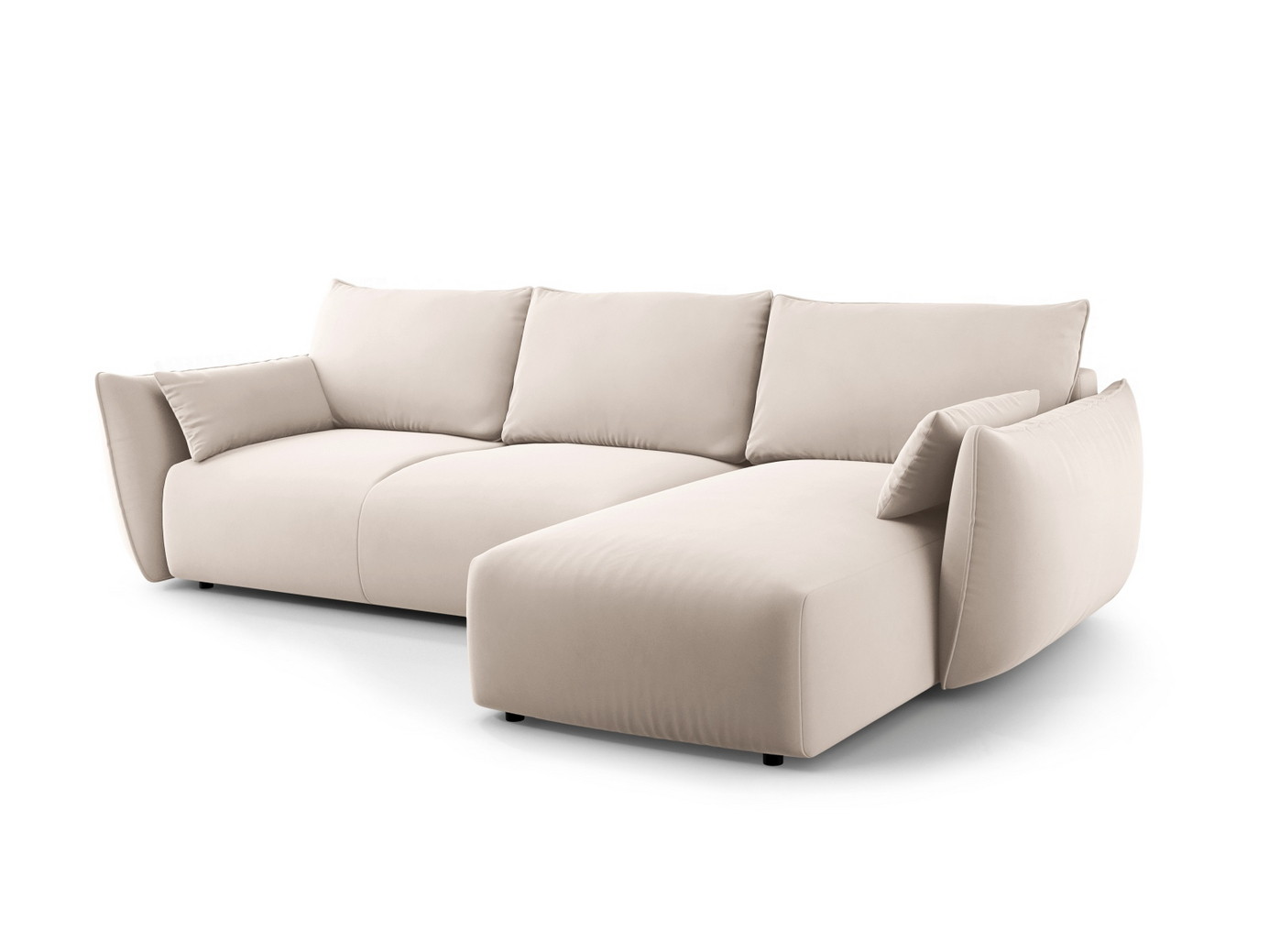 Cosmopolitan Design høyrevendt fløyelshjørnesovesofa med oppbevaring, "Matera", 4-seter, 253 × 173 × 86 cm, Salvador, svarte plastben
