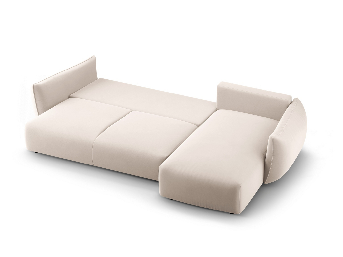 Cosmopolitan Design høyrevendt fløyelshjørnesovesofa med oppbevaring, "Matera", 4-seter, 253 × 173 × 86 cm, Salvador, svarte plastben