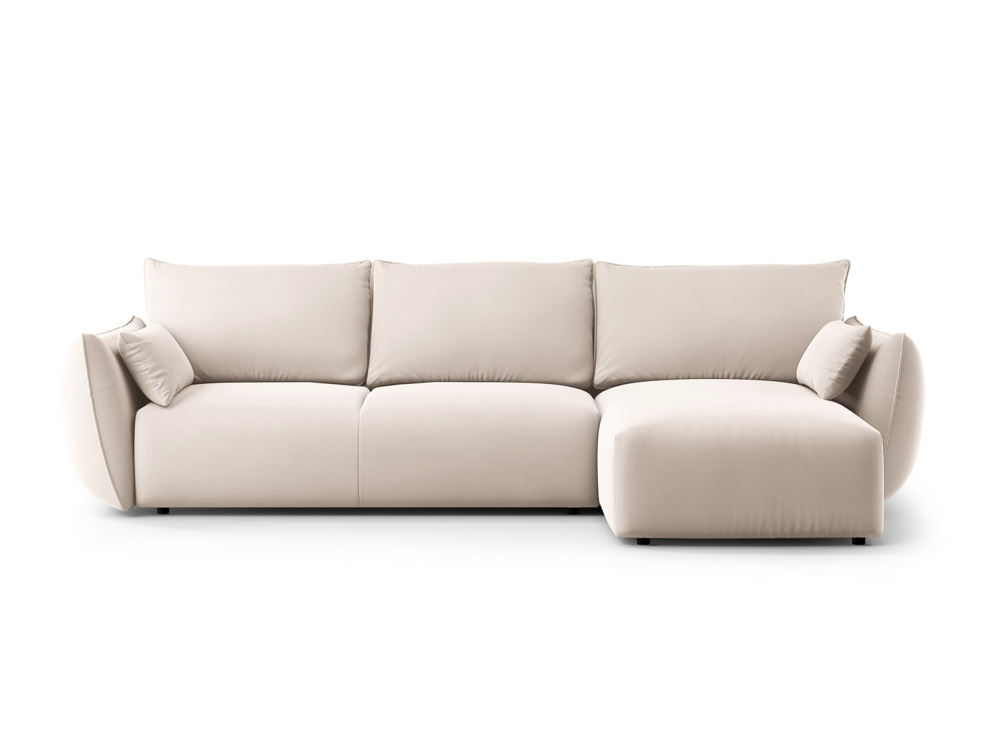 Cosmopolitan Design høyrevendt fløyelshjørnesovesofa med oppbevaring, "Matera", 4-seter, 253 × 173 × 86 cm, Salvador, svarte plastben