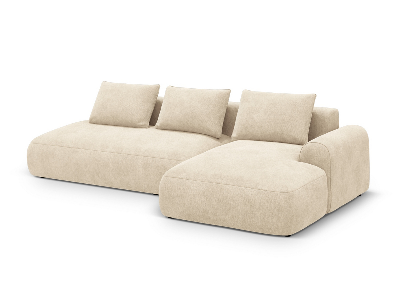 Cosmopolitan Design høyrevendt fløyelshjørnesovesofa med oppbevaring, "Calma", 5-seter, 275 × 142 × 84 cm, Vogue, svarte plastben